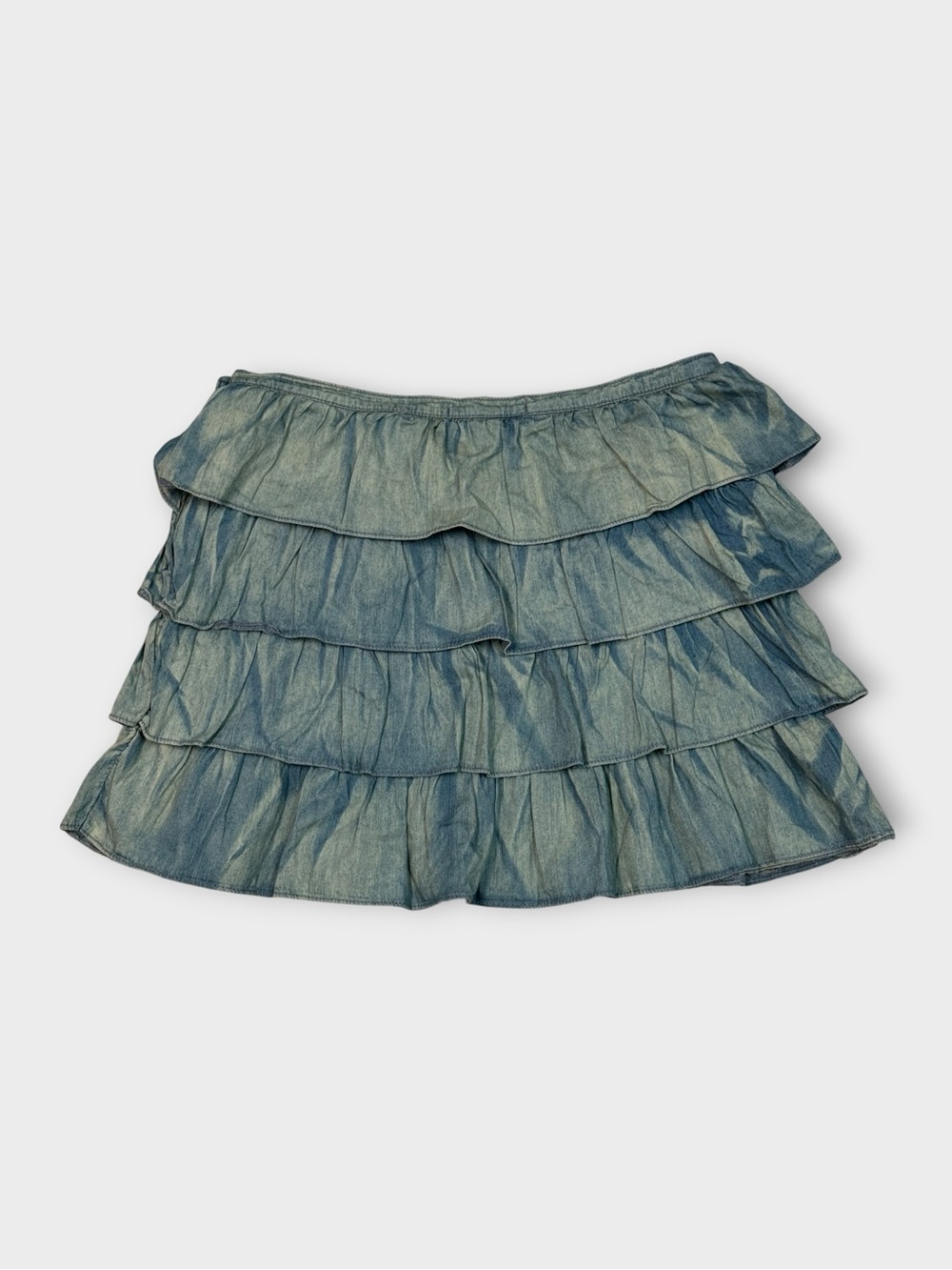 Tiered Ruffle Mini Skirt in Washed Blue